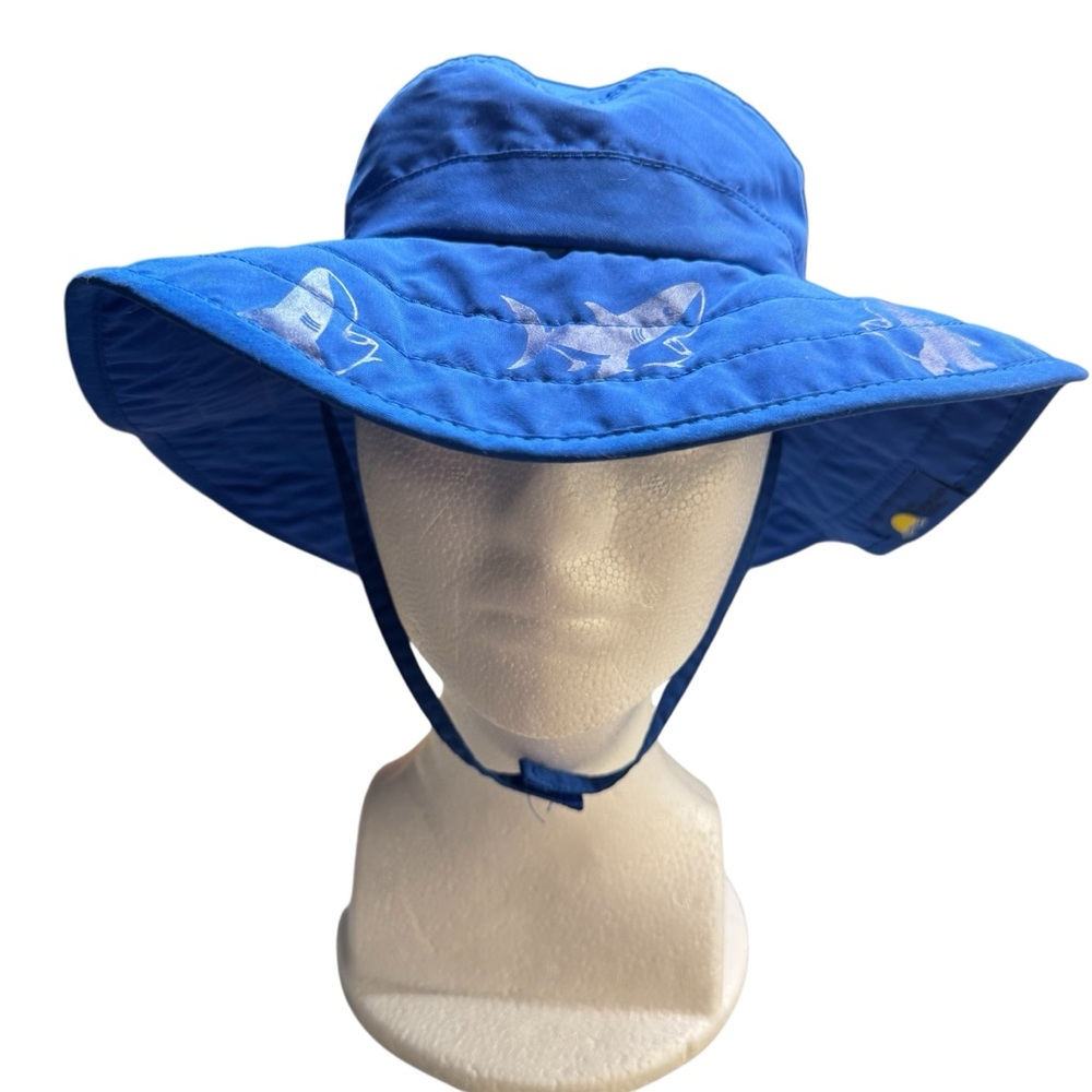 Sun Protection Zone Kids‎ Shark UPF 50+ Outdoor Blue Hat strap/pull EUC OSFM